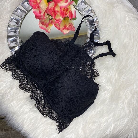 PINK Victoria’s Secret Black Lace Halter Racer Back Push Up Bralette S P D-DD - Picture 4 of 11